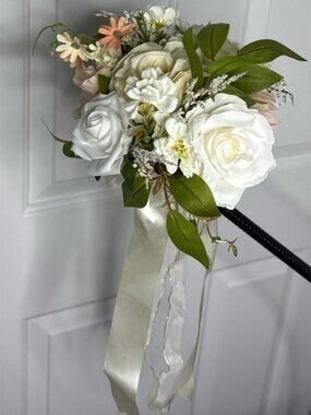 Champagne White Rose Bridal Bouquet Wedding Flowers Bridesmaid